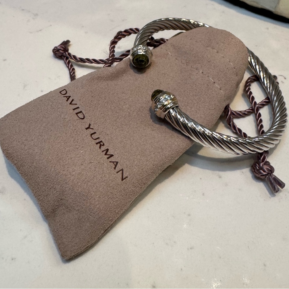 David Yurman Silver Cable Cuff with Diamonds and Gold Accents